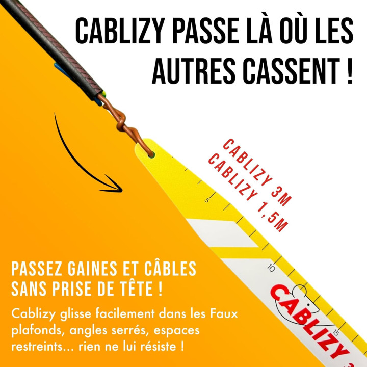 DUO Cablizy 3 m + 1,5 m | Aiguille Tire-Fil Made in France